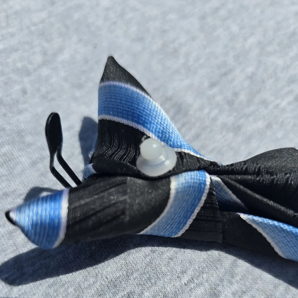 Boy's George Black Clip On Tie w/ Blue and White Stripe Pattern